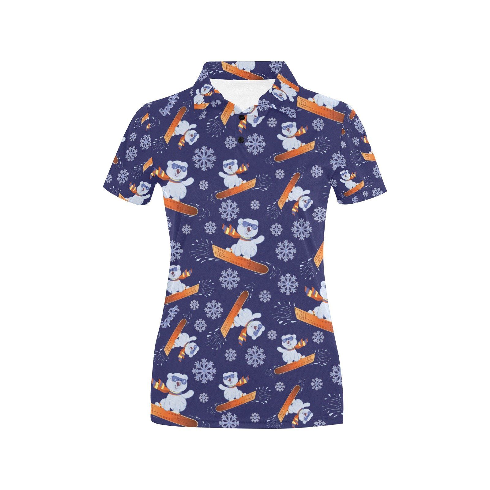 Snowboard Bear Print Design Lks305 Women'S Polo Shirt Snowboard Bear Print Design Lks305 Women'S Polo Shirt