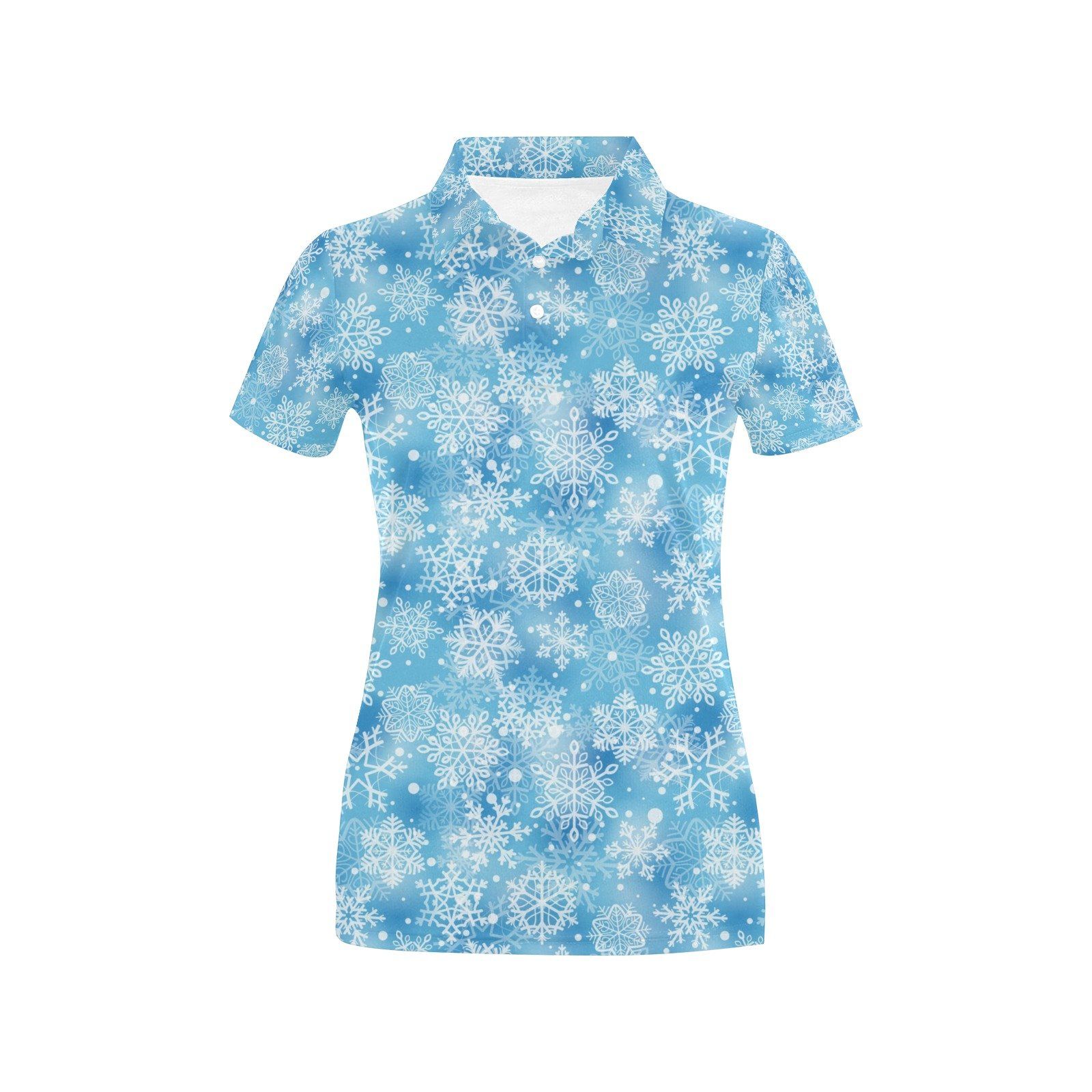 Snowflake Blue Print Design Lks301 Women'S Polo Shirt Snowflake Blue Print Design Lks301 Women'S Polo Shirt
