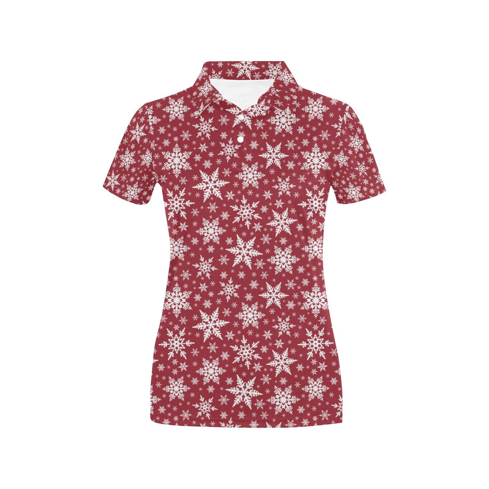 Snowflake Red Print Design Lks302 Women'S Polo Shirt Snowflake Red Print Design Lks302 Women'S Polo Shirt