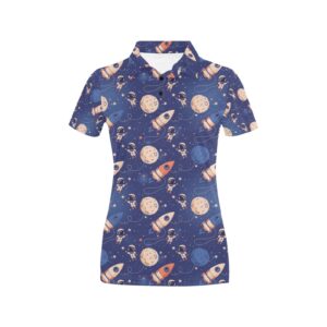 Space Astronaut Rocket Print Design Lks304 Women'S Polo Shirt