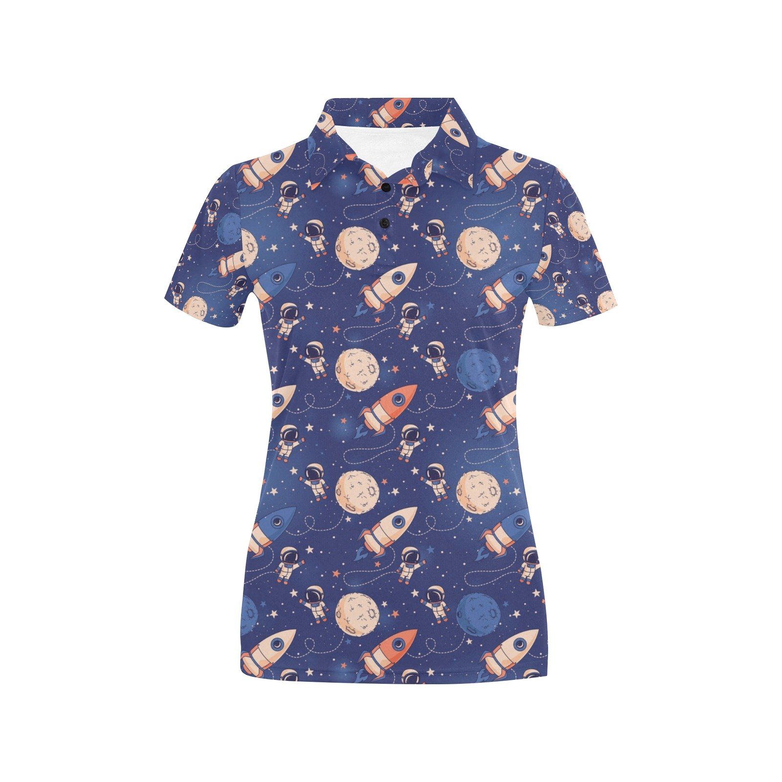 Space Astronaut Rocket Print Design Lks304 Women'S Polo Shirt Space Astronaut Rocket Print Design Lks304 Women'S Polo Shirt