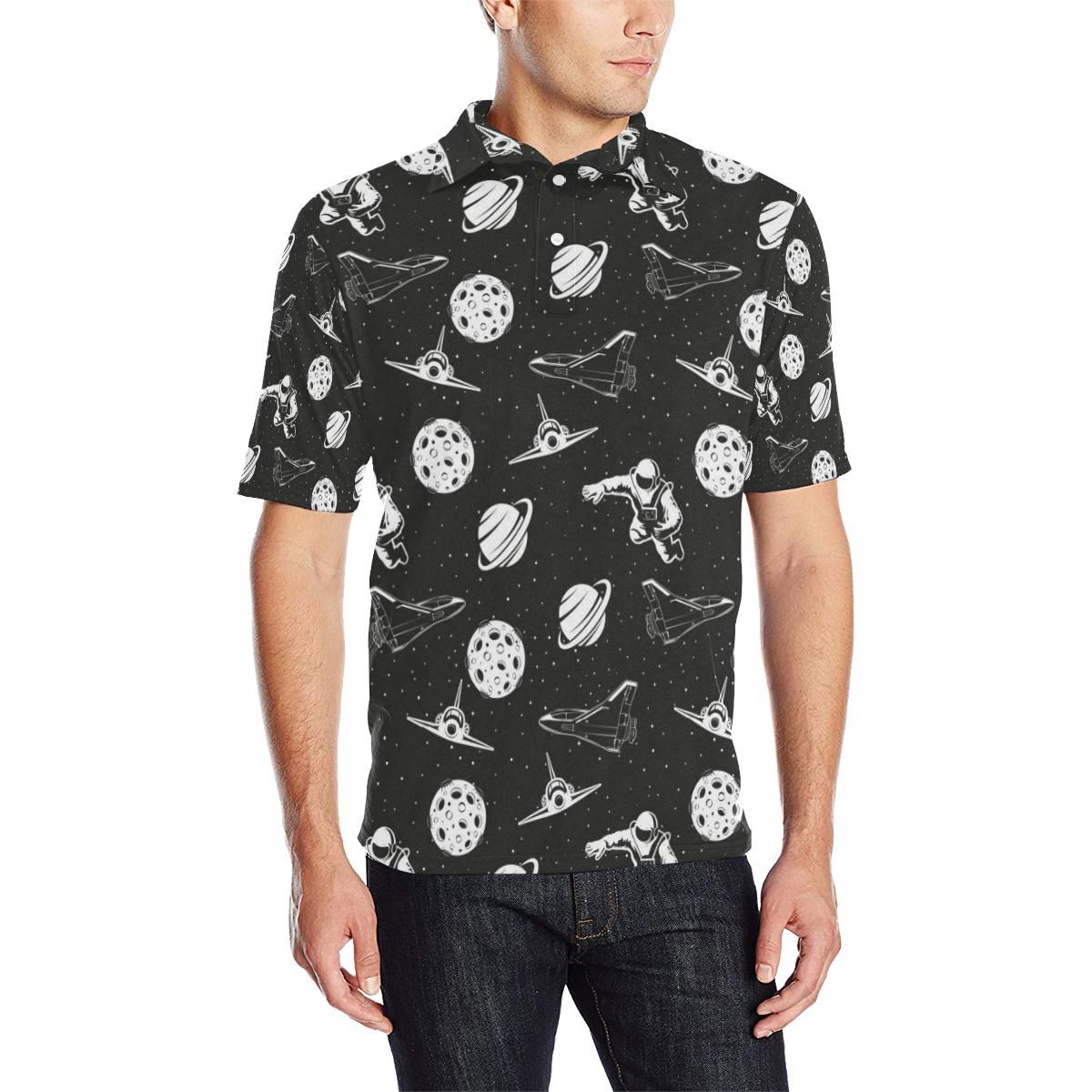 Space Astronauts Print Men Polo Shirt Space Astronauts Print Men Polo Shirt