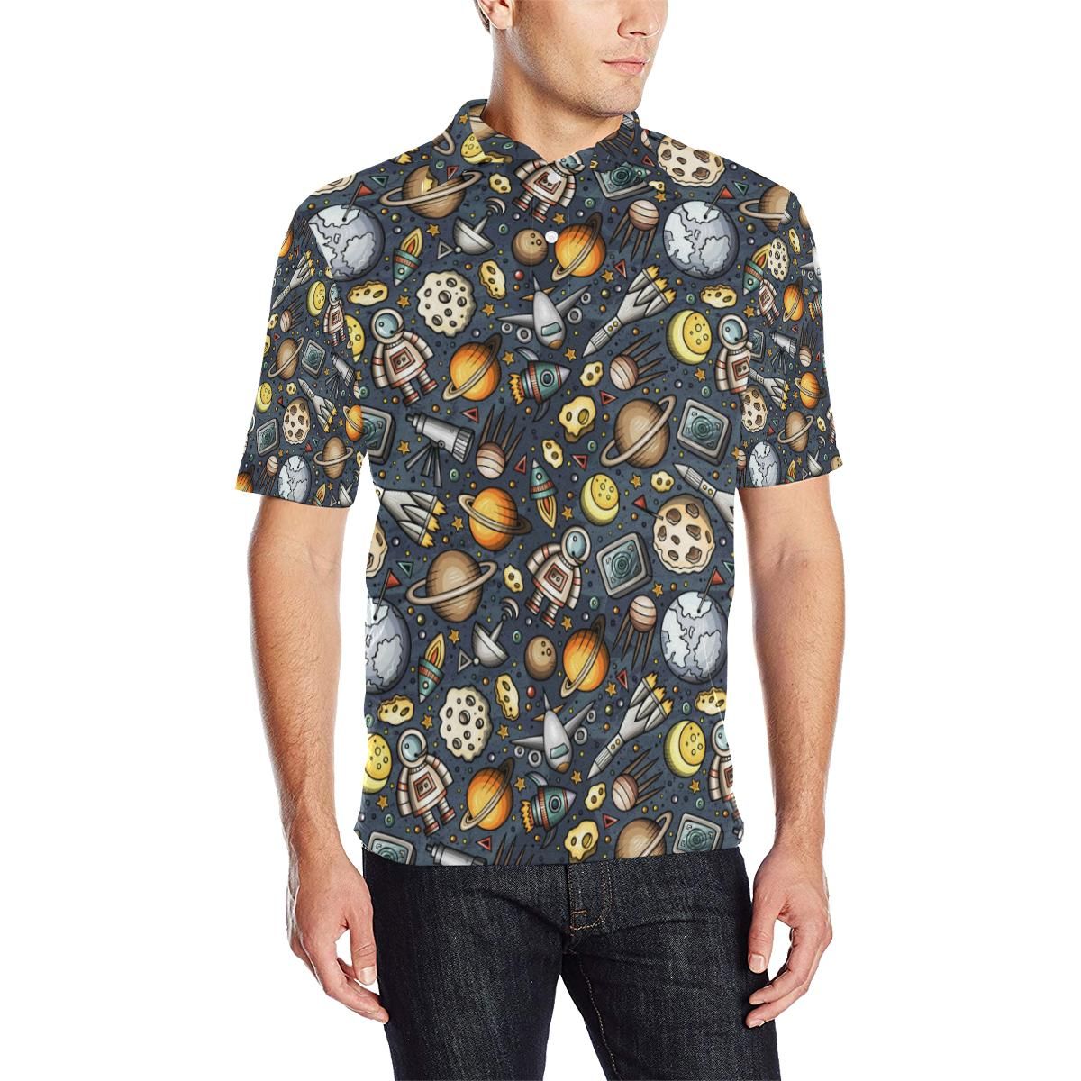 Space Pattern Print Men Polo Shirt Space Pattern Print Men Polo Shirt