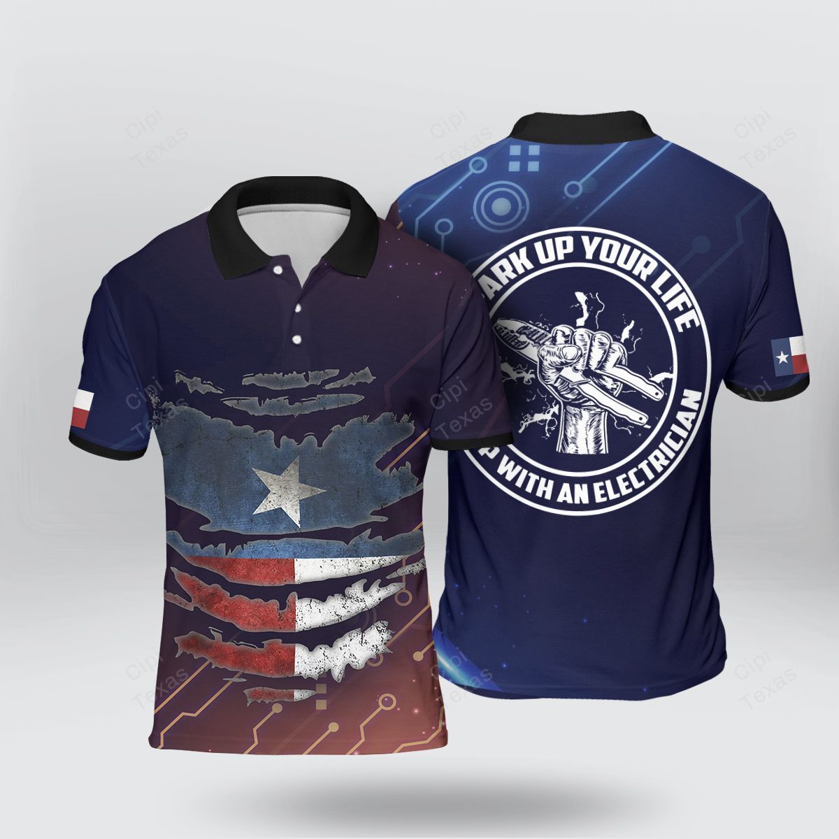 Spark up your life Electrician Texas 3D Polo Shirt Spark up your life Electrician Texas 3D Polo Shirt