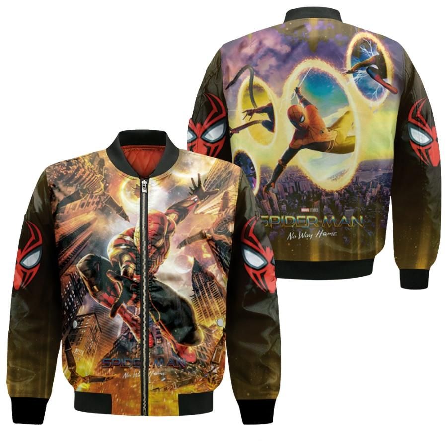 Spider Man No Way Home Three Spider Men Colabs Through Time Portal 3D Designed Allover Gift For Spider Man Fans Bomber Jacket Spider Man No Way Home Three Spider Men Colabs Through Time Portal 3D Designed Allover Gift For Spider Man Fans Bomber Jacket