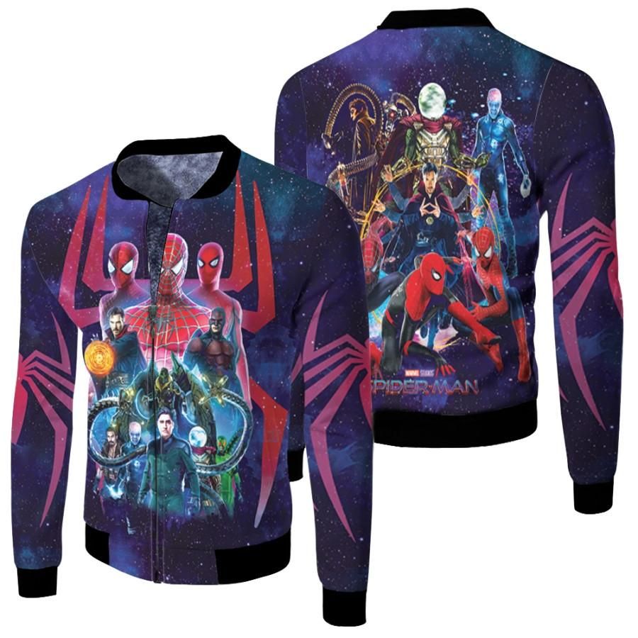 Spider Man No Way Home Three Spider Men Fighting Sinister Six 3D Designed Allover Gift For Spider Man Fans Bomber Jacket Spider Man No Way Home Three Spider Men Fighting Sinister Six 3D Designed Allover Gift For Spider Man Fans Bomber Jacket