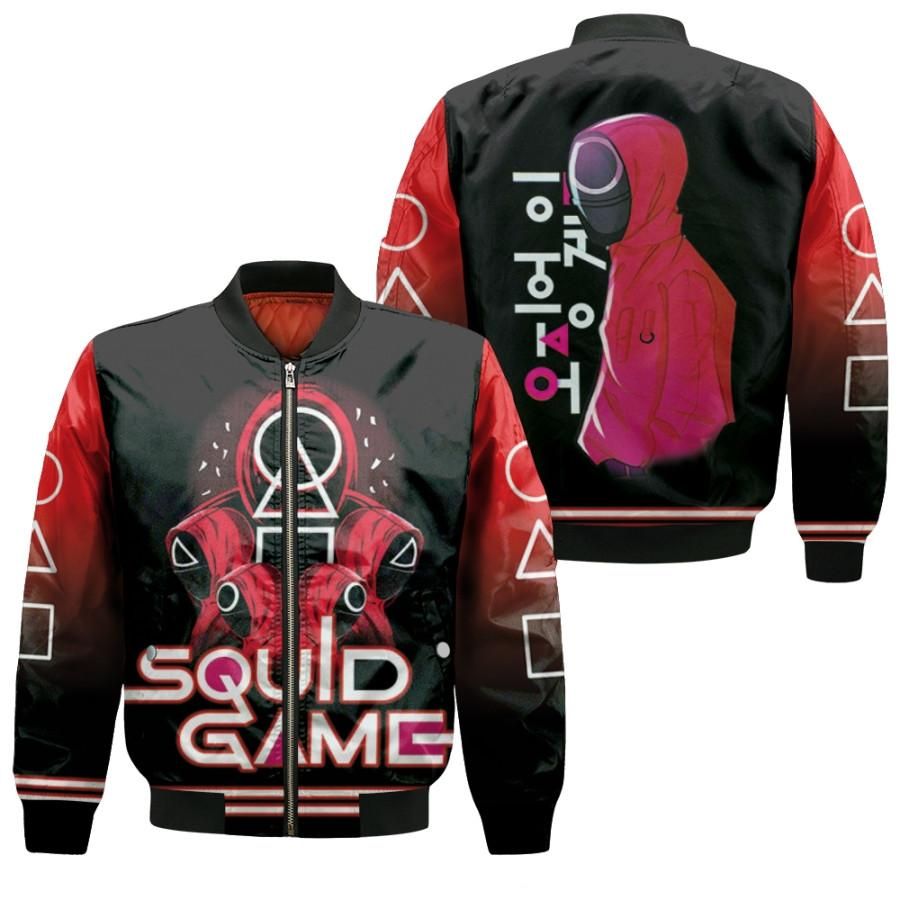 Squid Game Circle Triangle Square Logo Red Guards Squid Game Soldier K Drama Series Survival Squid Game gift for Squid Game fans Bomber Jacket Squid Game Circle Triangle Square Logo Red Guards Squid Game Soldier K Drama Series Survival Squid Game gift for Squid Game fans Bomber Jacket