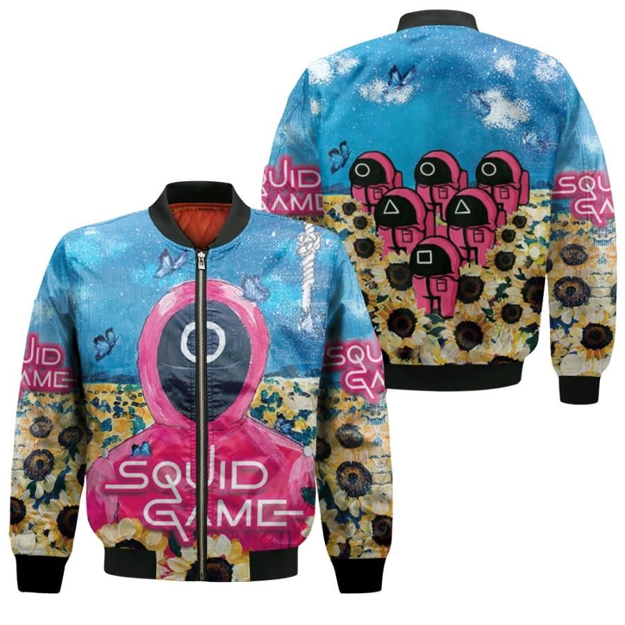 Squid Game Pink Guards Sunflowers Circle Logo Squid Game Workers Squid Game Soldiers gift for Squid Game fans Bomber Jacket Squid Game Pink Guards Sunflowers Circle Logo Squid Game Workers Squid Game Soldiers gift for Squid Game fans Bomber Jacket
