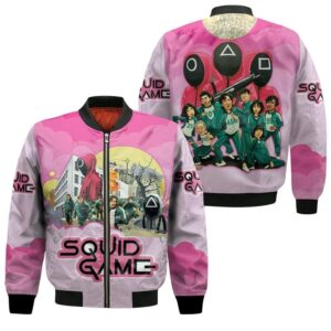 Squid Game Player Red Guards And Scary Doll Red Light Green Light Squid Game Rounds K Drama Series gift for Squid Game fans Bomber Jacket