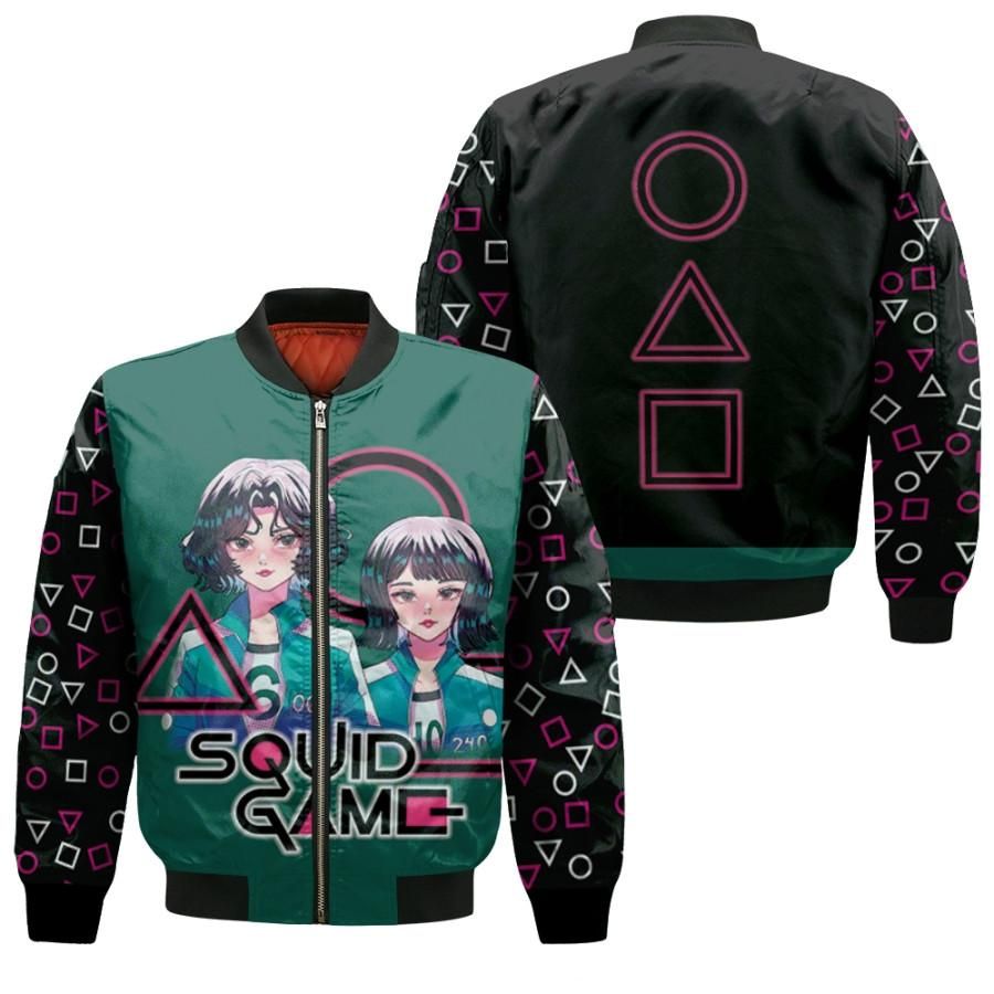 Squid Game Players 067 And Player 240 Circle Triangle Square Korean Drama Series gift for Squid Game lovers Bomber Jacket Squid Game Players 067 And Player 240 Circle Triangle Square Korean Drama Series gift for Squid Game lovers Bomber Jacket