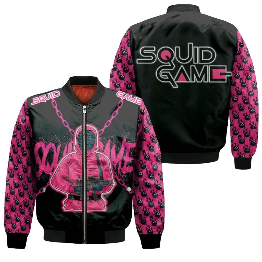 Squid Game Red Guards Triangle Logo Squid Game Soldiers Korean Movie Series gift for Squid Game fans Squid Game players Bomber Jacket Squid Game Red Guards Triangle Logo Squid Game Soldiers Korean Movie Series gift for Squid Game fans Squid Game players Bomber Jacket