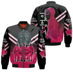 Squid Game The Front Man And Red Guards Squid Game Soldiers Squid Game Workers Korean Drama Series gift for Squid Game fans Bomber Jacket
