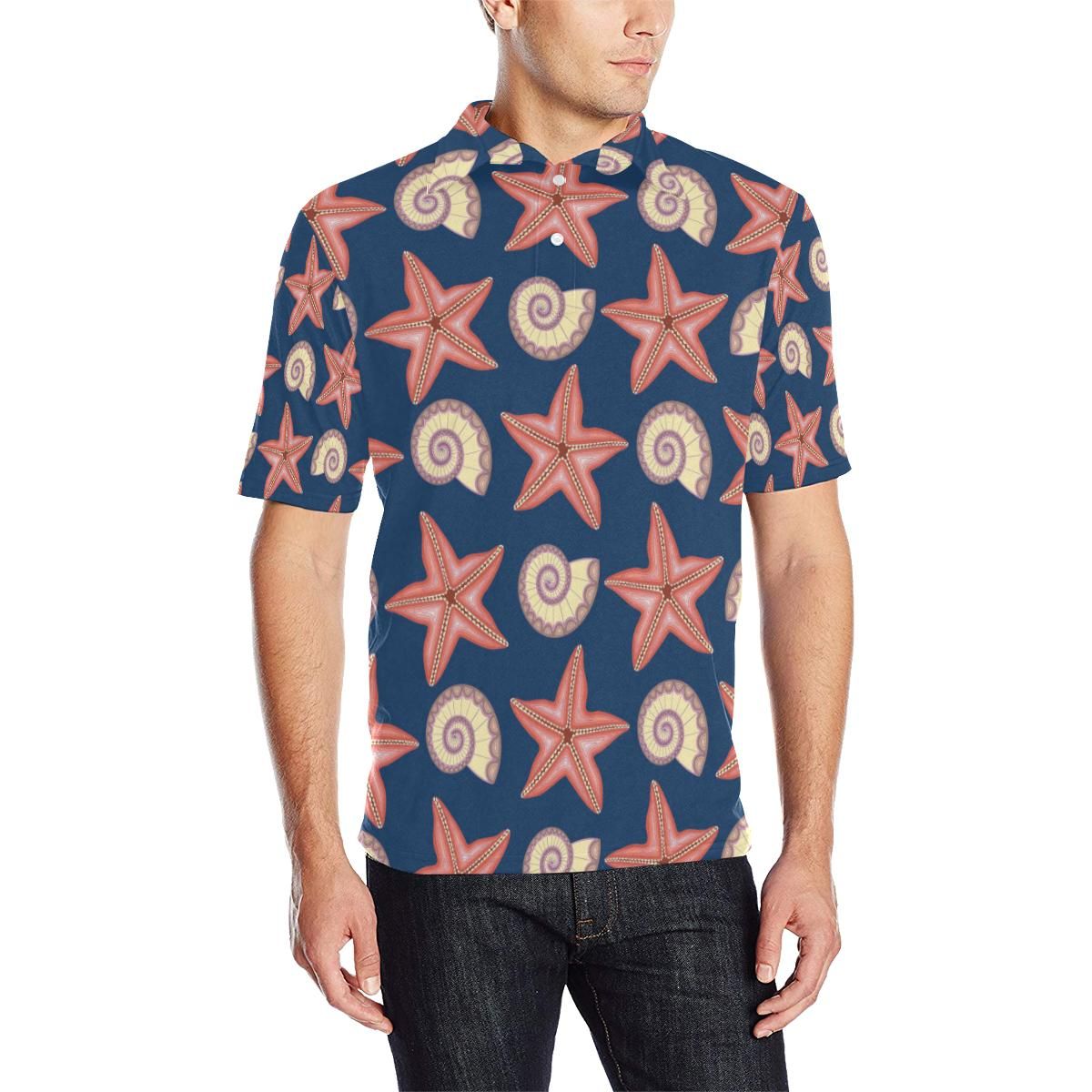 Starfish Pattern Print Design 03 Men Polo Shirt Starfish Pattern Print Design 03 Men Polo Shirt