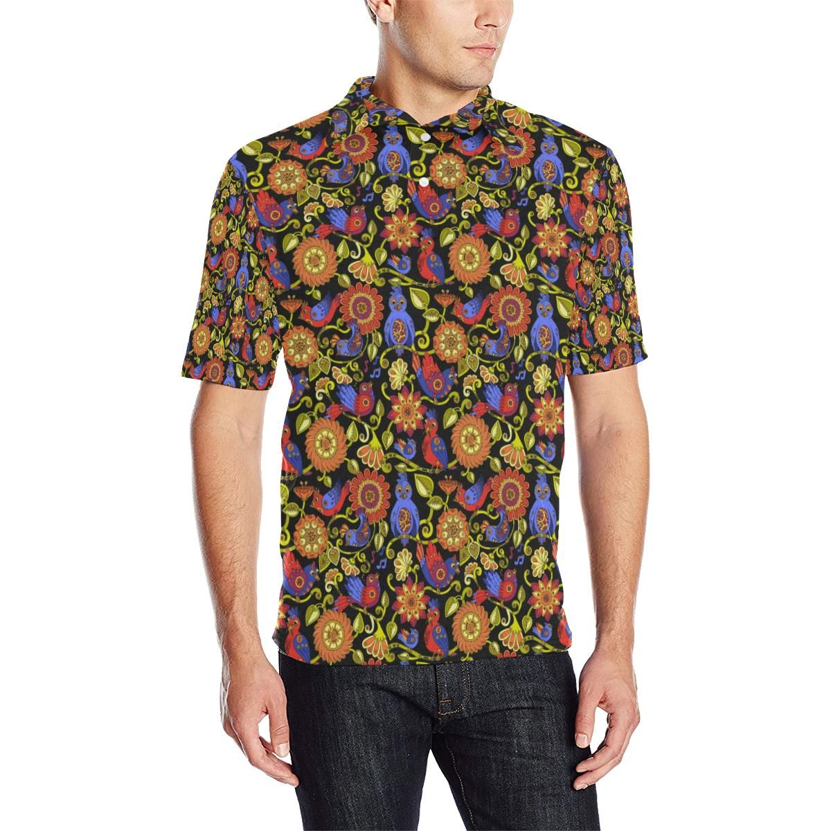 Steampunk Bird Design Themed Print Men Polo Shirt Steampunk Bird Design Themed Print Men Polo Shirt