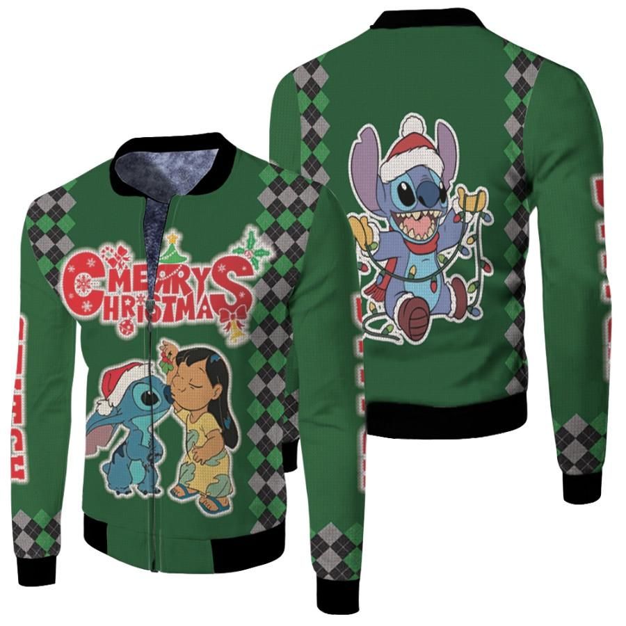 Stitch Christmas A Kiss From Lilo Relaxing Fairy Lights Green 3D Designed Allover Gift For Stitch Fans Christmas Fans Bomber Jacket Stitch Christmas A Kiss From Lilo Relaxing Fairy Lights Green 3D Designed Allover Gift For Stitch Fans Christmas Fans Bomber Jacket