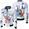 Stitch Christmas Happy Holidays Lilo Together Light Blue 3D Designed Allover Gift For Stitch Fans Christmas Fans Bomber Jacket