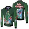 Stitch Christmas Hello Christmas Gift Fairy Lights Tree Green 3D Designed Allover Gift For Stitch Fans Christmas Fans Bomber Jacket