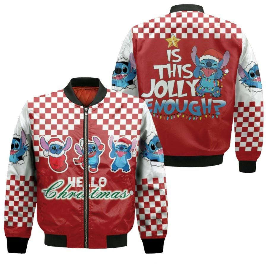 Stitch Christmas Hello Christmas Is This Holly Enough Red Plaid 3D Designed Allover Gift For Stitch Fans Christmas Fans Bomber Jacket Stitch Christmas Hello Christmas Is This Holly Enough Red Plaid 3D Designed Allover Gift For Stitch Fans Christmas Fans Bomber Jacket