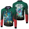Stitch Christmas Jingle Bell Opening Gift Christmas Dark Green 3D Designed Allover Gift For Stitch Fans Christmas Fans Bomber Jacket