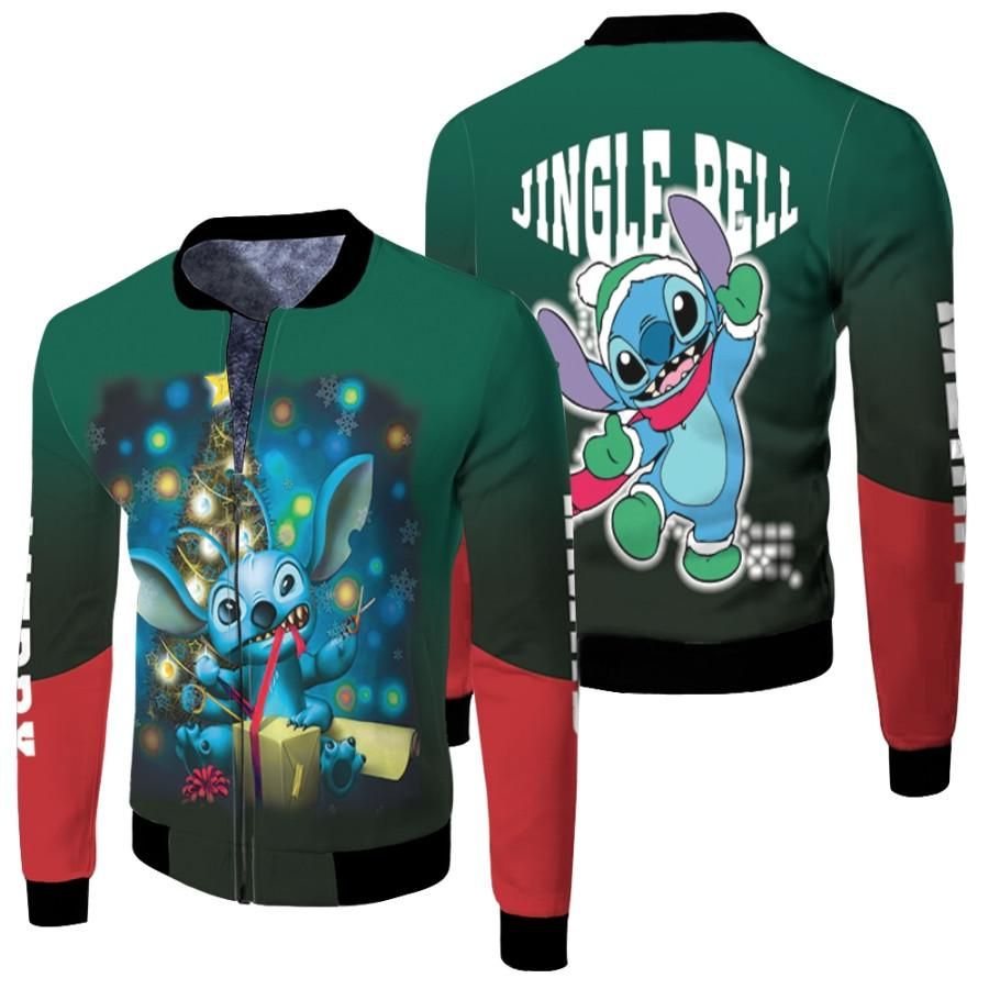 Stitch Christmas Jingle Bell Opening Gift Christmas Dark Green 3D Designed Allover Gift For Stitch Fans Christmas Fans Bomber Jacket Stitch Christmas Jingle Bell Opening Gift Christmas Dark Green 3D Designed Allover Gift For Stitch Fans Christmas Fans Bomber Jacket
