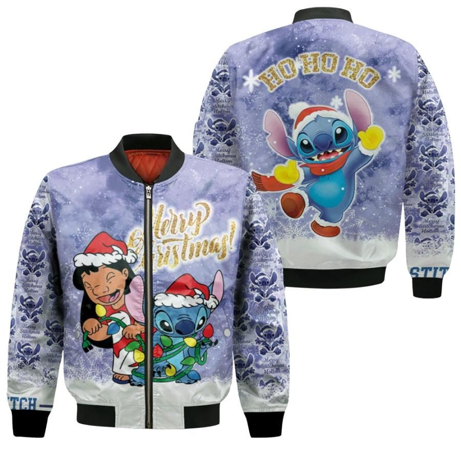 Stitch Christmas Lilo Hohoho Christmas Fairy Lights Blue 3D Designed Allover Gift For Stitch Fans Christmas Fans Bomber Jacket Stitch Christmas Lilo Hohoho Christmas Fairy Lights Blue 3D Designed Allover Gift For Stitch Fans Christmas Fans Bomber Jacket