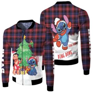Stitch Christmas Merry Christmas Ding Dong Lilo Taking Photo 3D Designed Allover Gift For Stitch Fans Christmas Fans Bomber Jacket