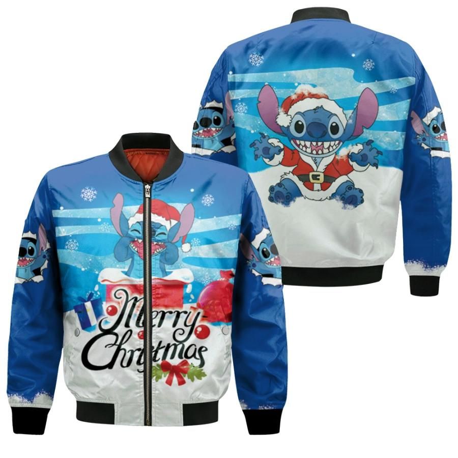 Stitch Christmas Merry Christmas Enjoy In Winter Blue 3D Designed Allover Gift For Stitch Fans Christmas Fans Bomber Jacket Stitch Christmas Merry Christmas Enjoy In Winter Blue 3D Designed Allover Gift For Stitch Fans Christmas Fans Bomber Jacket