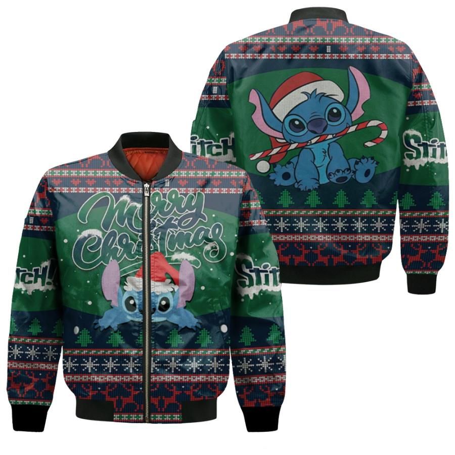 Stitch Christmas Santa Merry Christmas Candy Cane Green Black 3D Designed Allover Gift For Stitch Fans Christmas Fans Bomber Jacket Stitch Christmas Santa Merry Christmas Candy Cane Green Black 3D Designed Allover Gift For Stitch Fans Christmas Fans Bomber Jacket