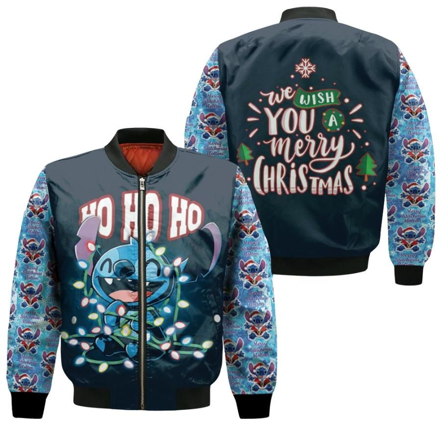 Stitch Christmas We Wish You A Merry Christmas Hohoho Black 3D Designed Allover Gift For Stitch Fans Christmas Fans Bomber Jacket Stitch Christmas We Wish You A Merry Christmas Hohoho Black 3D Designed Allover Gift For Stitch Fans Christmas Fans Bomber Jacket
