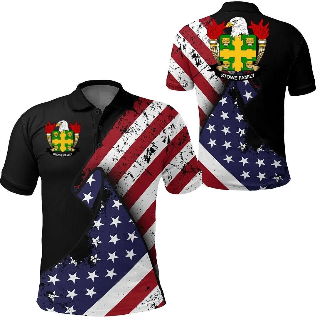 Stowe USA Polo Shirt - Special Grunge Flag - American Family Crest A7 Stowe USA Polo Shirt - Special Grunge Flag - American Family Crest A7