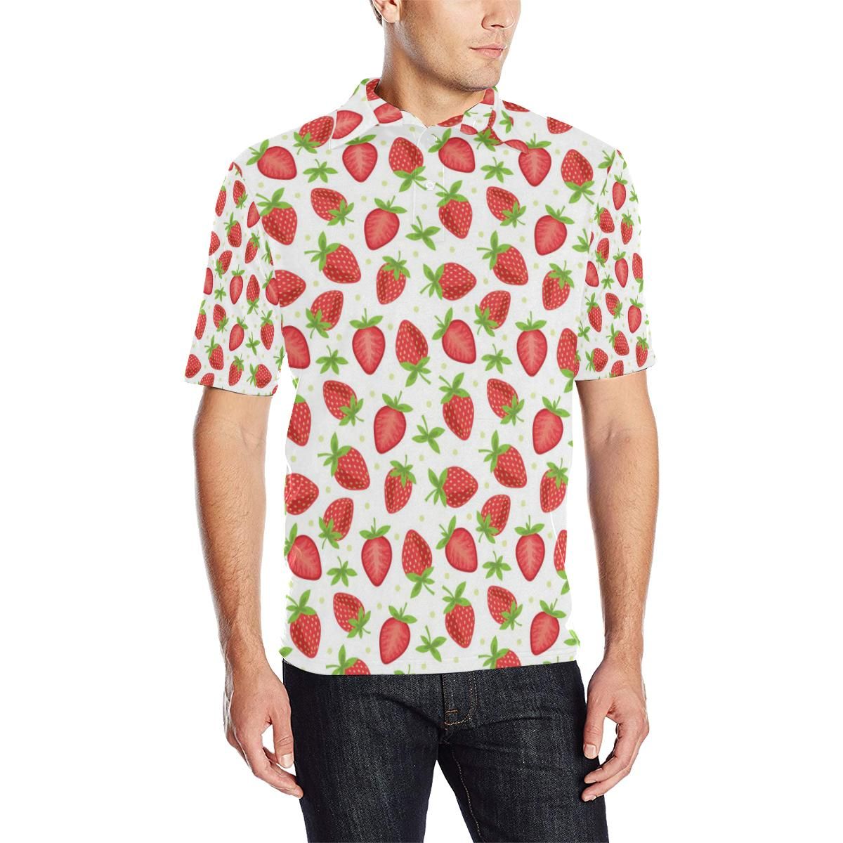 Strawberry Pattern Print Design Sb07 Men Polo Shirt Strawberry Pattern Print Design Sb07 Men Polo Shirt