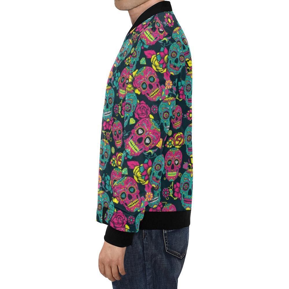 Sugar-Skull-Girly-Skeleton-Floral-Pattern-Print-Mens-Bomber-Jacket-1
