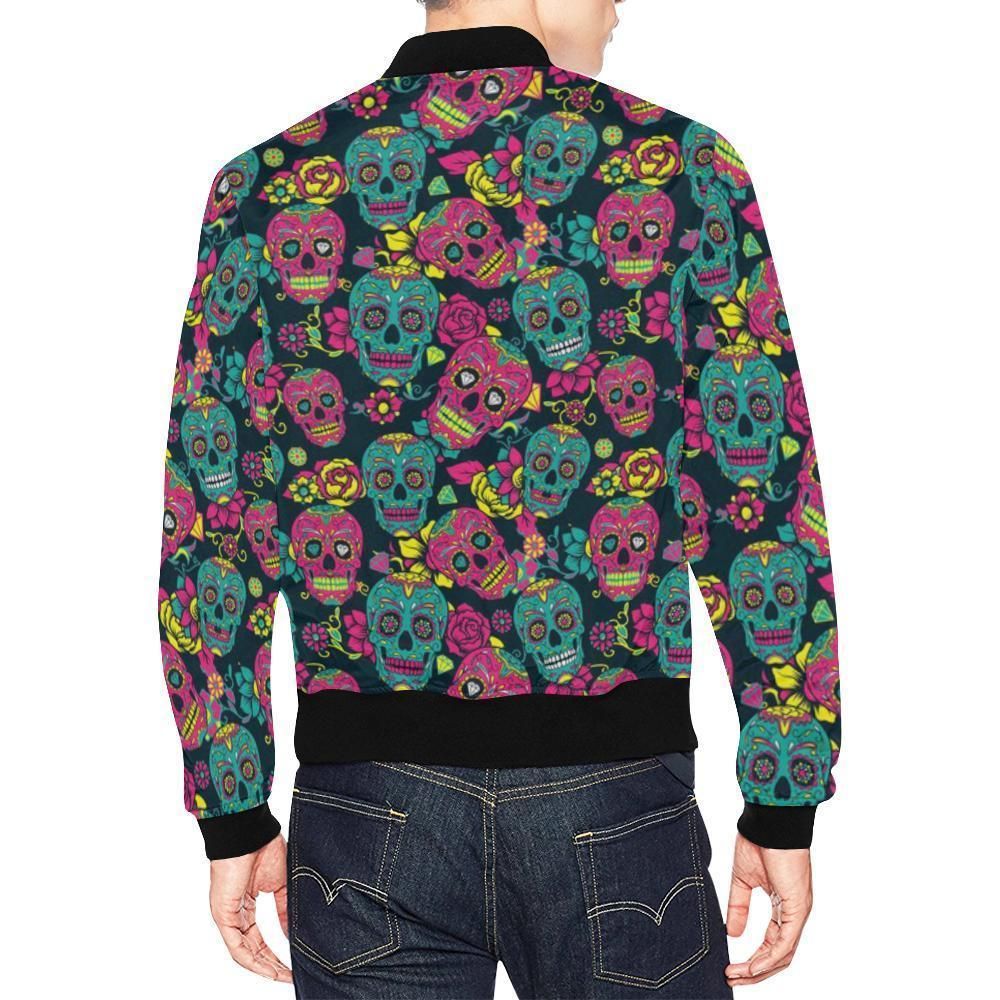Sugar-Skull-Girly-Skeleton-Floral-Pattern-Print-Mens-Bomber-Jacket-2