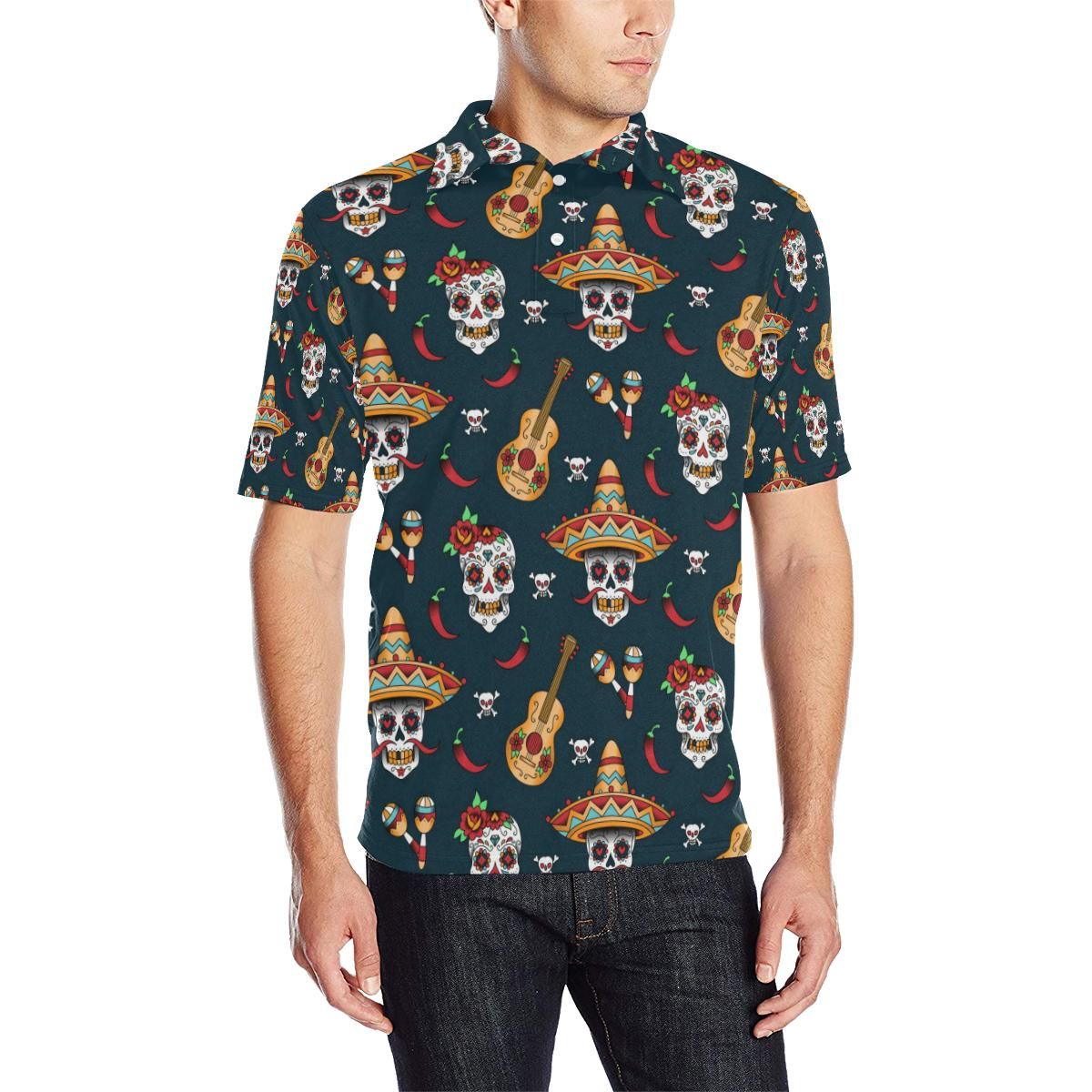 Sugar Skull Mexican Men Polo Shirt Sugar Skull Mexican Men Polo Shirt