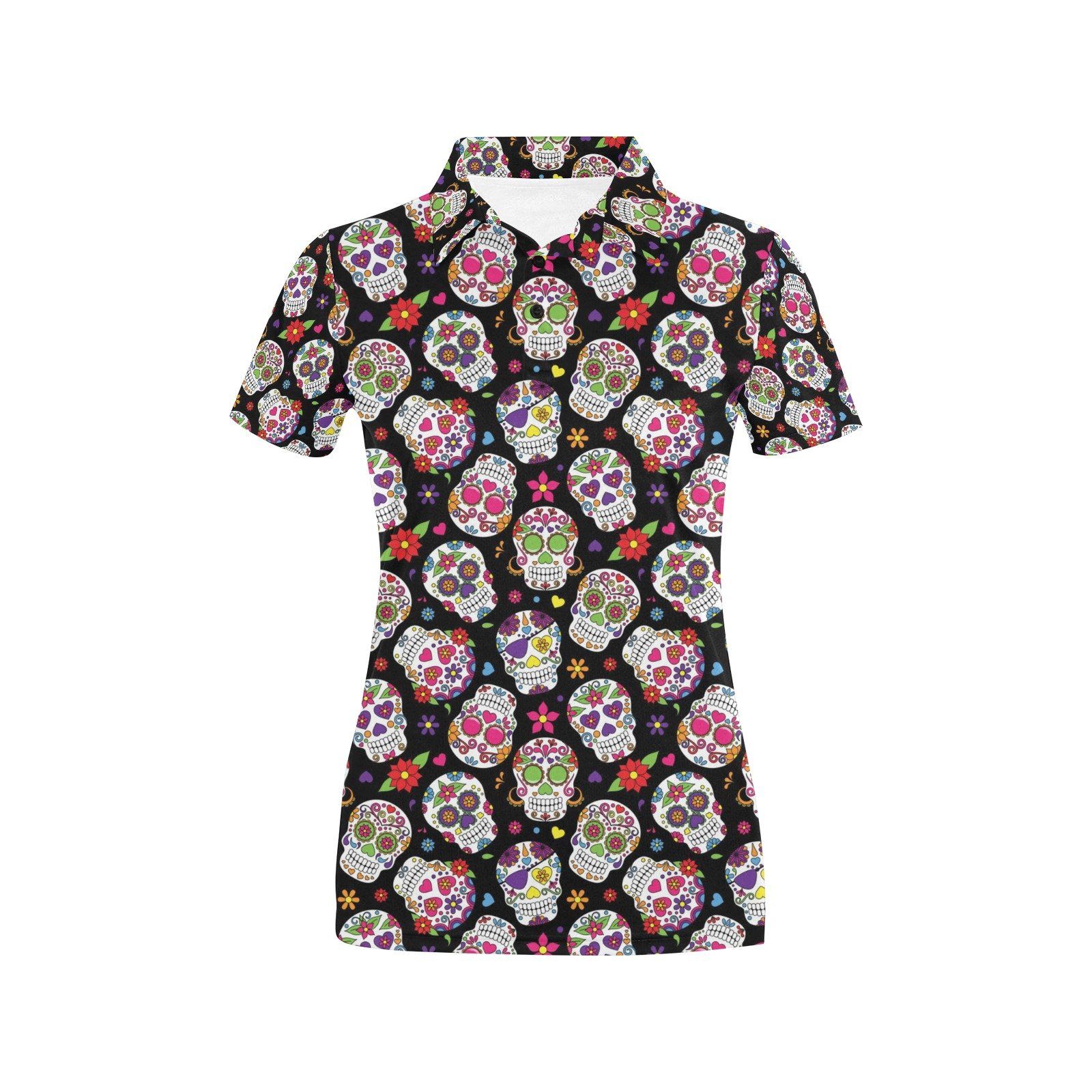 Sugar Skull Print Design Lks302 Women'S Polo Shirt Sugar Skull Print Design Lks302 Women'S Polo Shirt