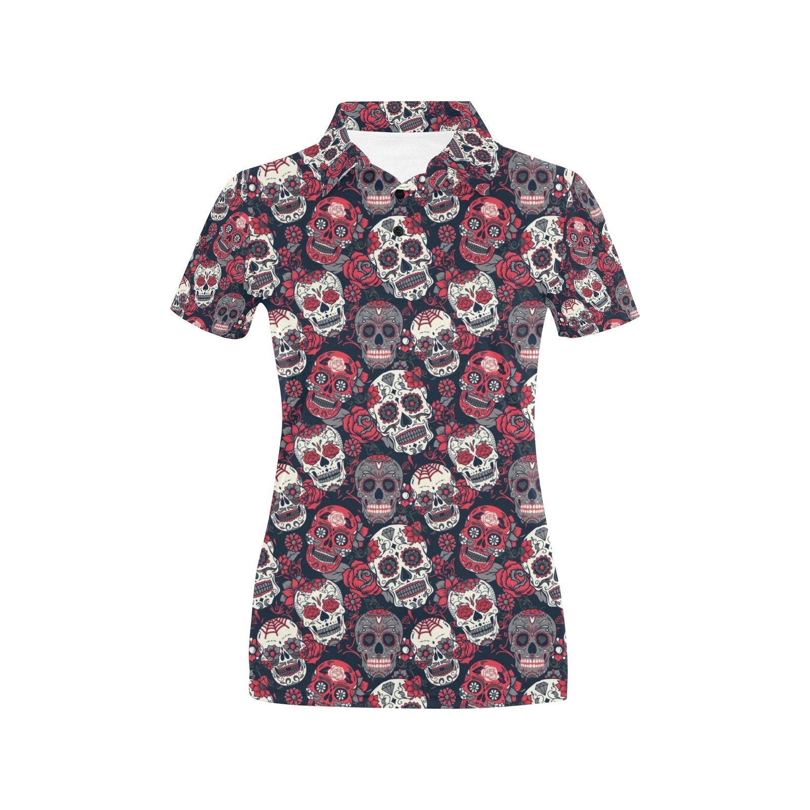 Sugar Skull Print Design Lks303 Women'S Polo Shirt Sugar Skull Print Design Lks303 Women'S Polo Shirt