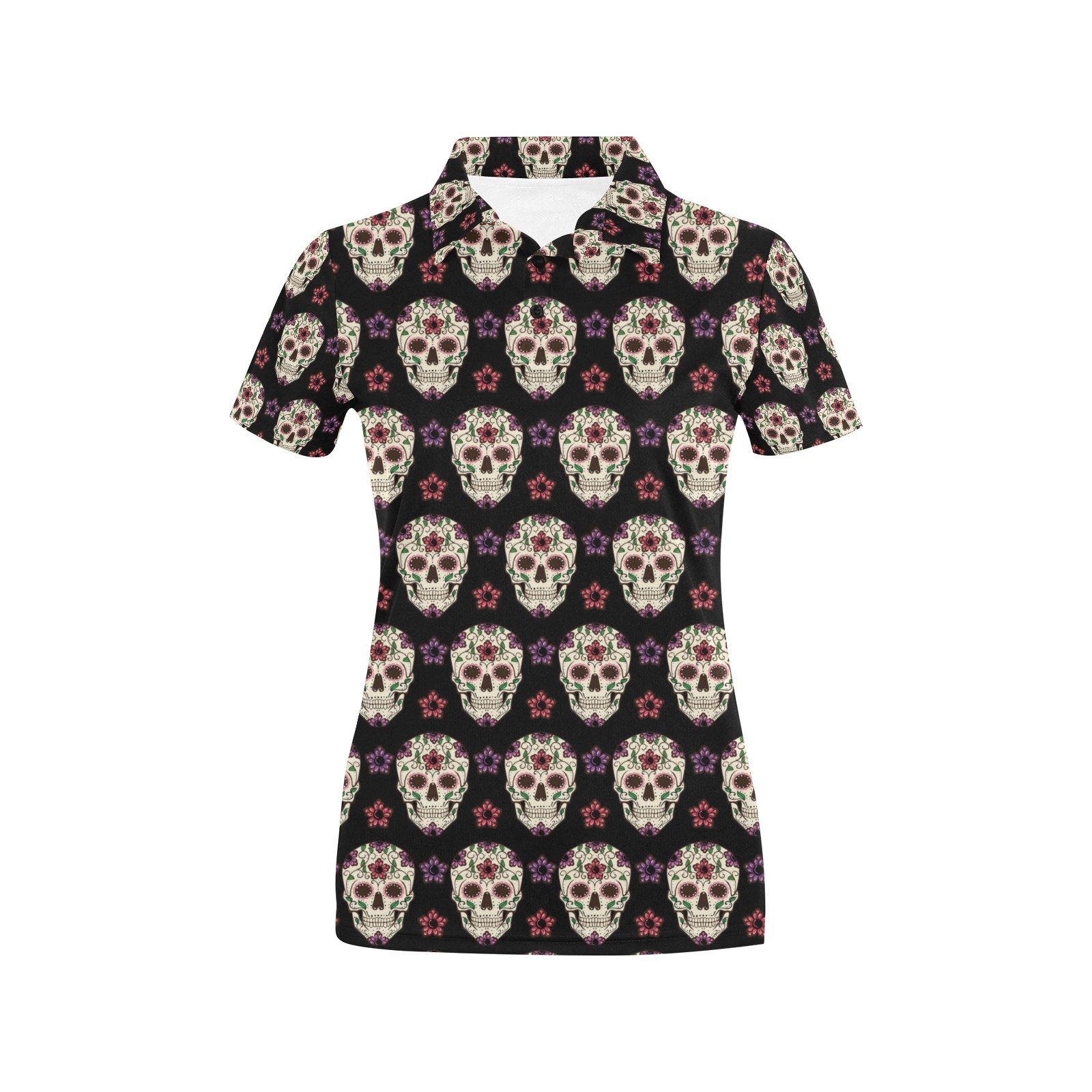Sugar Skull Print Design Lks304 Women'S Polo Shirt Sugar Skull Print Design Lks304 Women'S Polo Shirt