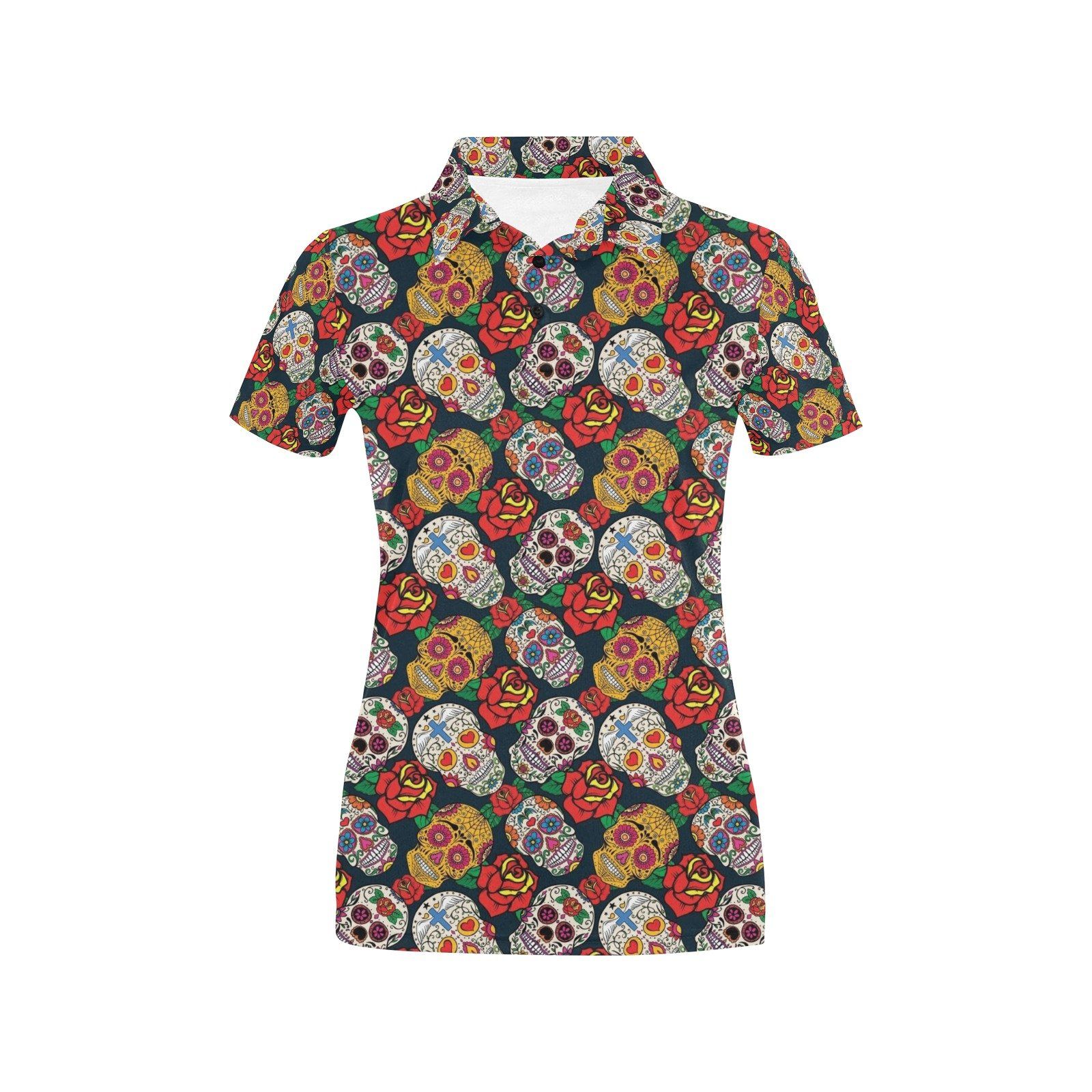 Sugar Skull Print Design Lks306 Women'S Polo Shirt Sugar Skull Print Design Lks306 Women'S Polo Shirt