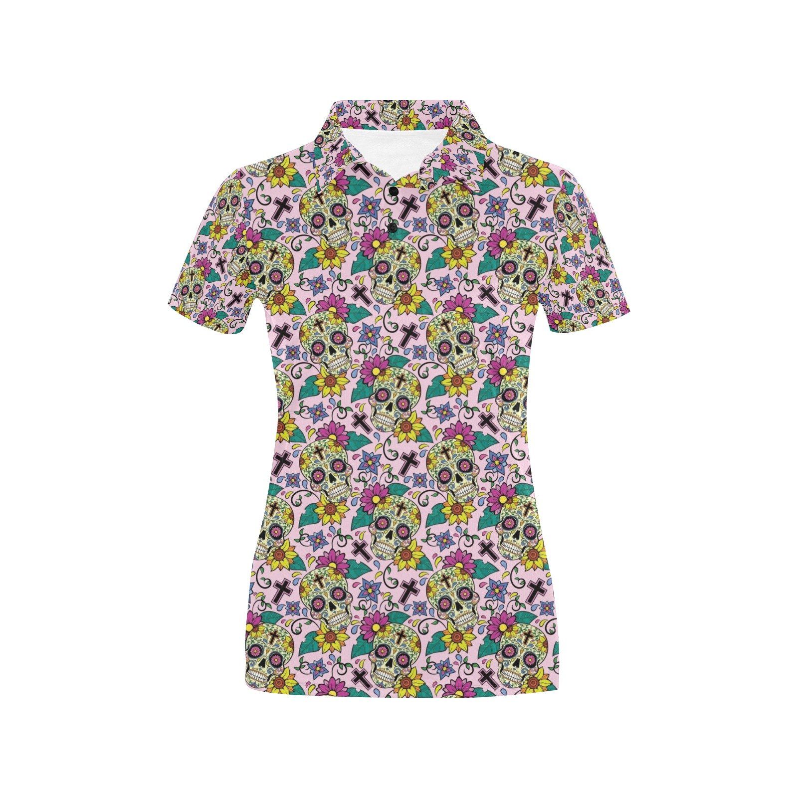 Sugar Skull Print Design Lks307 Women'S Polo Shirt Sugar Skull Print Design Lks307 Women'S Polo Shirt