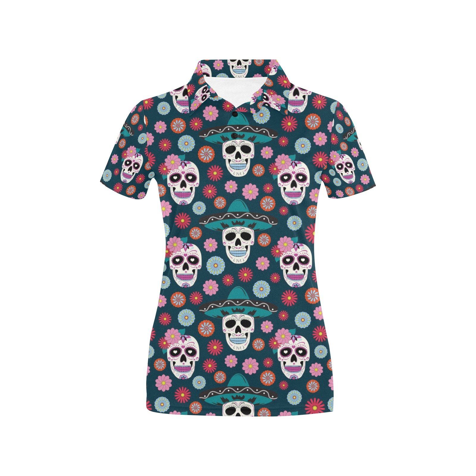 Sugar Skull Print Design Lks308 Women'S Polo Shirt Sugar Skull Print Design Lks308 Women'S Polo Shirt