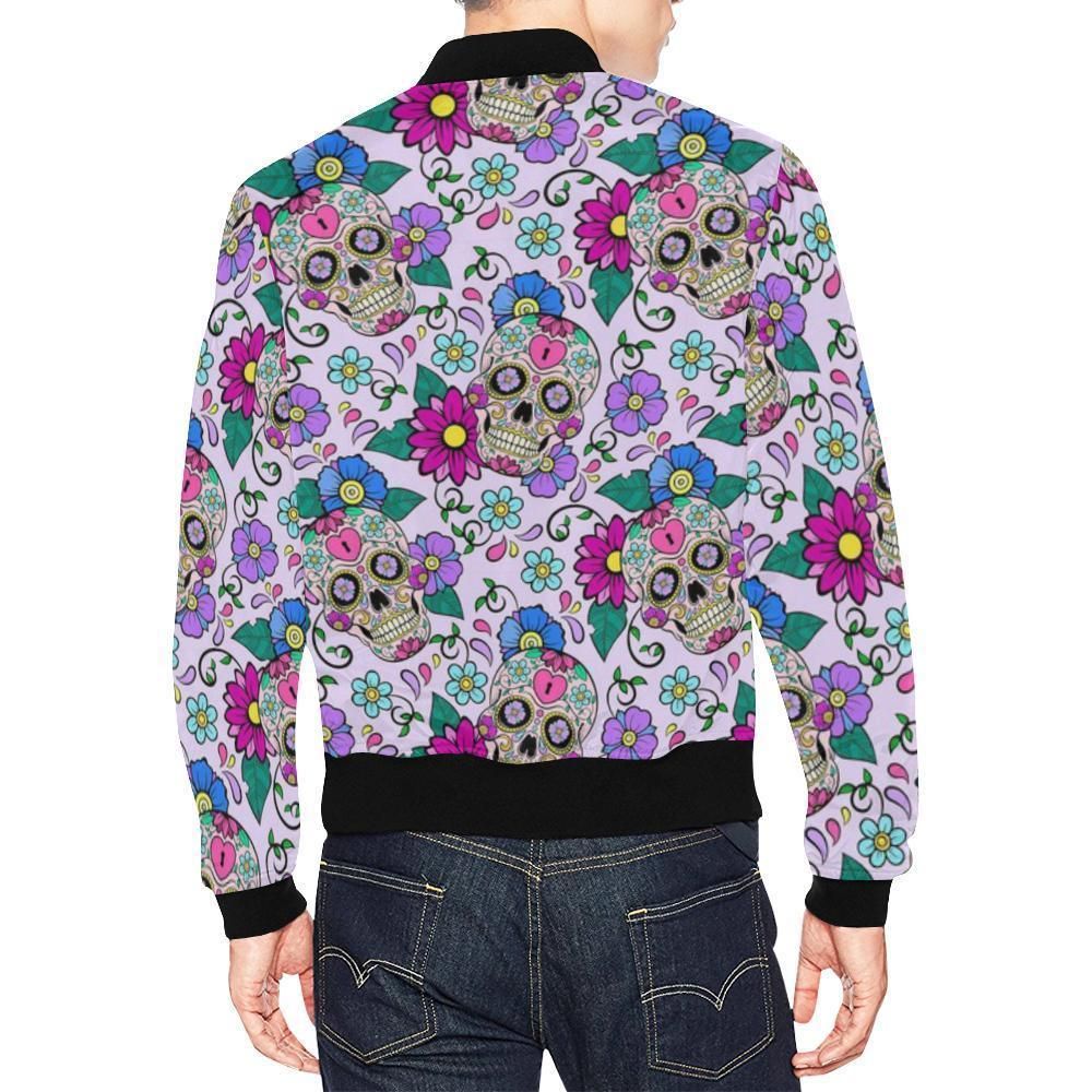 Sugar-Skull-Skeleton-Girly-Floral-Pattern-Print-Mens-Bomber-Jacket-2