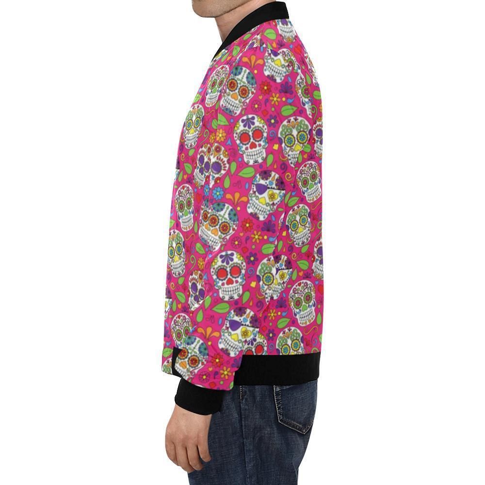 Sugar-Skull-Skeleton-Girly-Floral-Pirate-Pattern-Print-Mens-Bomber-Jacket-1
