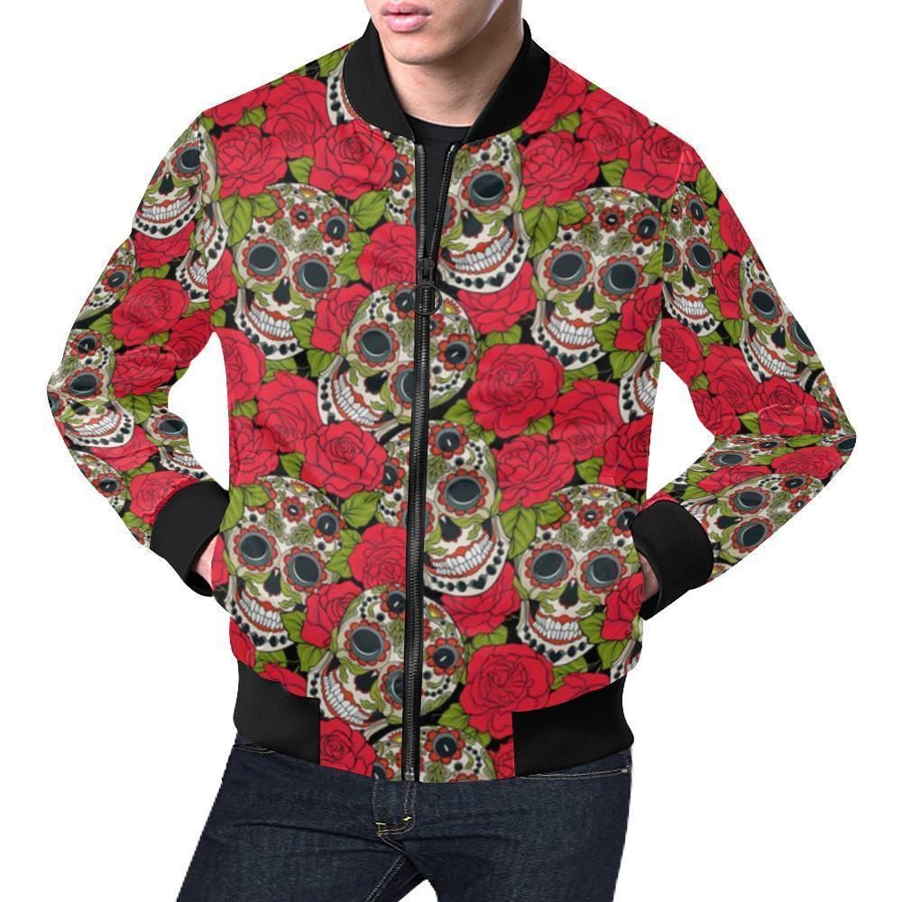 Sugar Skull Skeleton Girly Floral Rose Pattern Print Mens Bomber Jacket Sugar Skull Skeleton Girly Floral Rose Pattern Print Mens Bomber Jacket