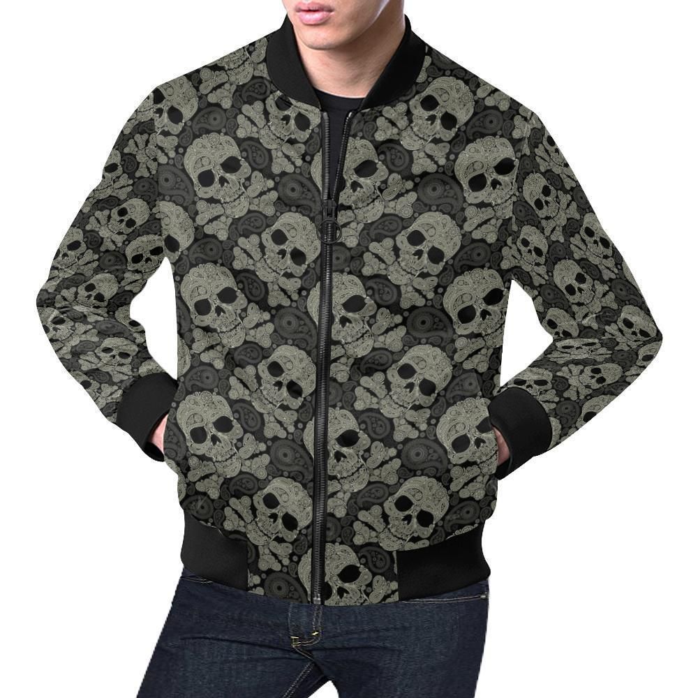 Sugar Skull Skeleton Girly Paisley Pattern Print Mens Bomber Jacket Sugar Skull Skeleton Girly Paisley Pattern Print Mens Bomber Jacket