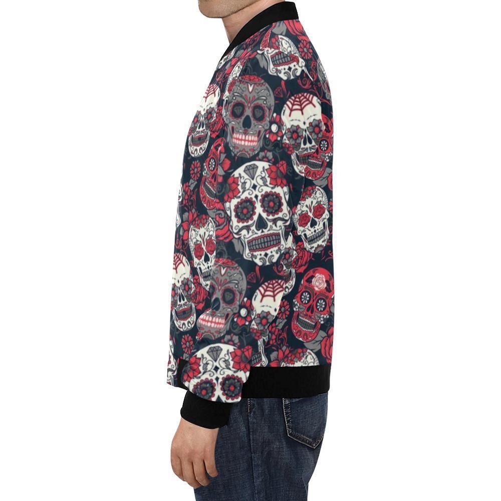 Sugar-Skull-Skeleton-Girly-Rose-Floral-Pattern-Print-Mens-Bomber-Jacket-1