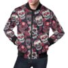Sugar Skull Skeleton Girly Rose Floral Pattern Print Mens Bomber Jacket