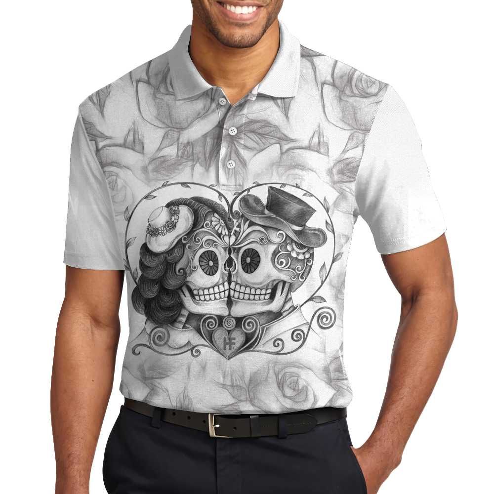Sugar Skull Skeleton Till Death Do Us Part Calavera Couple Polo Shirt #V Sugar Skull Skeleton Till Death Do Us Part Calavera Couple Polo Shirt #V