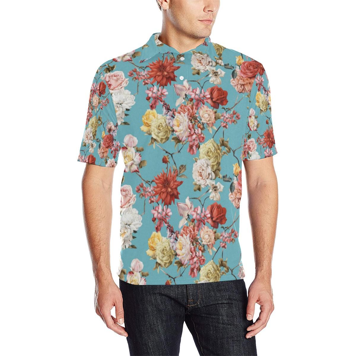 Summer Floral Pattern Print Design Sf05 Men Polo Shirt Summer Floral Pattern Print Design Sf05 Men Polo Shirt