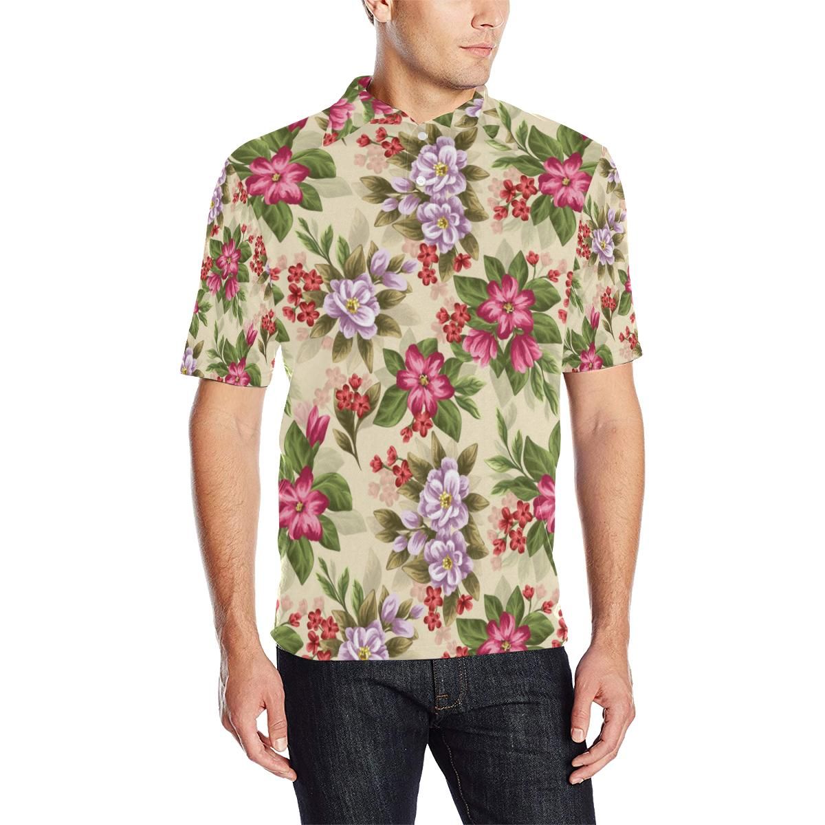 Summer Floral Pattern Print Design Sf08 Men Polo Shirt Summer Floral Pattern Print Design Sf08 Men Polo Shirt