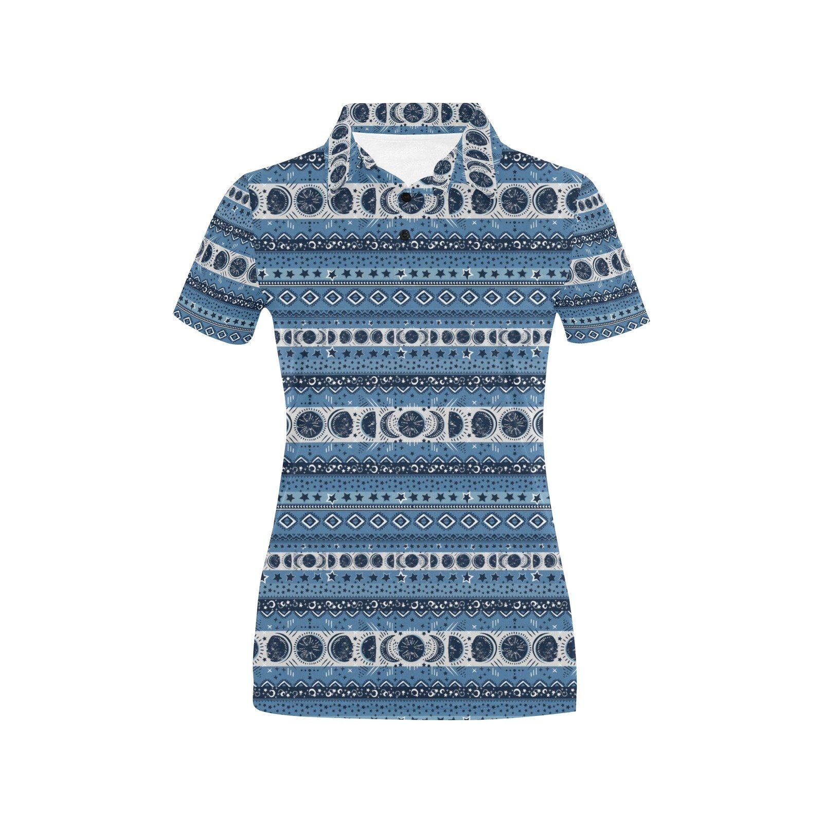 Sun Moon Pattern Print Design Lks306 Women'S Polo Shirt Sun Moon Pattern Print Design Lks306 Women'S Polo Shirt